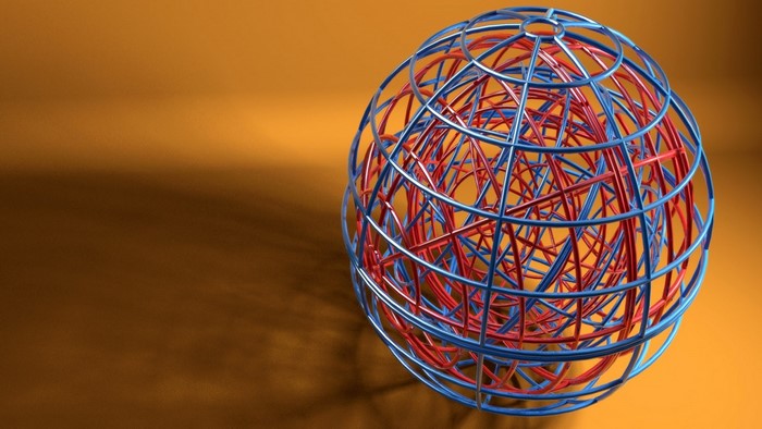 Intricate Blue and Red Abstract Spheres