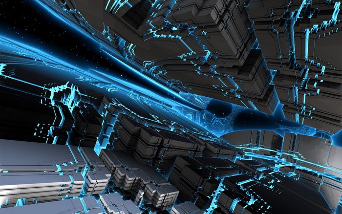 Abstract blue and black futuristic structure