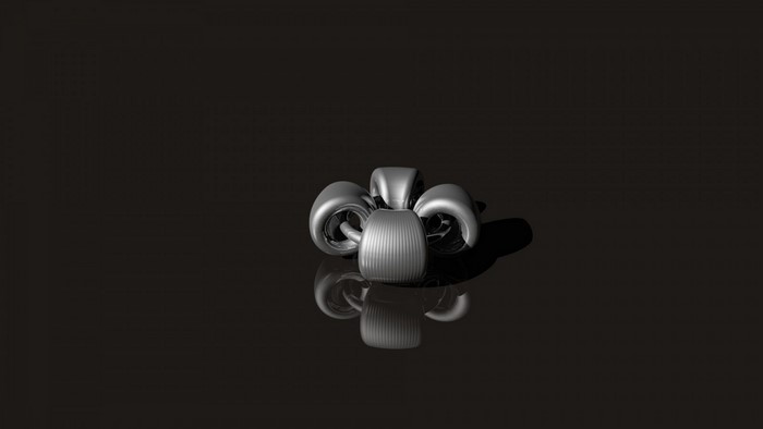 Abstract metallic sculpture with reflections
