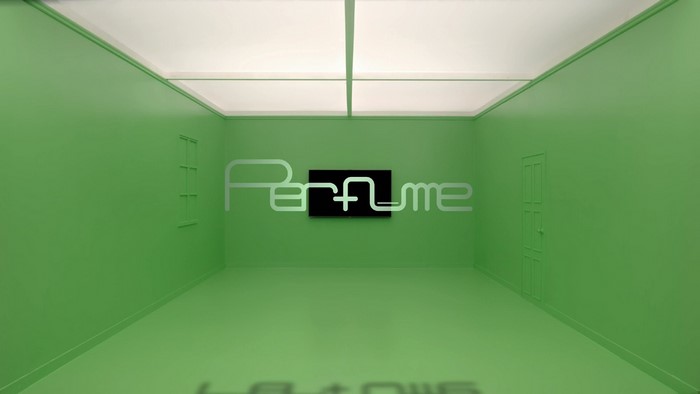 Perfume Band logo in an empty green room