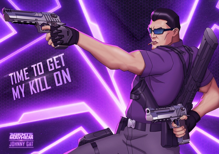 Johnny Gat from Agents of Mayhem with guns