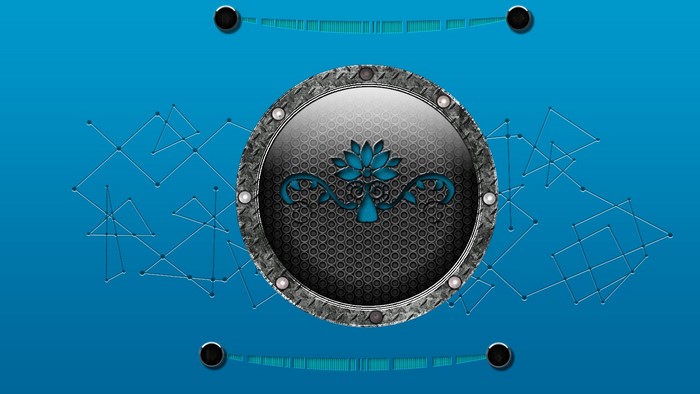 Digital art illustration with a circular emblem
