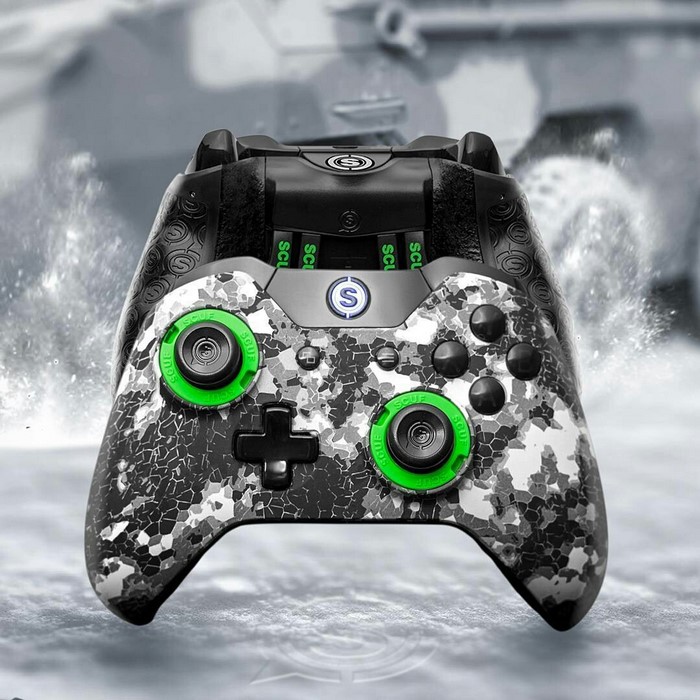 Scuf controller with camouflage pattern and green accents