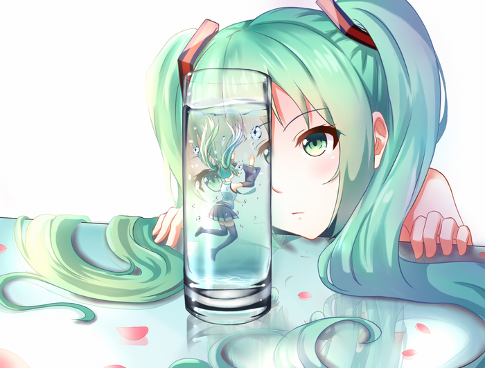 Hatsune Miku in a glass of water