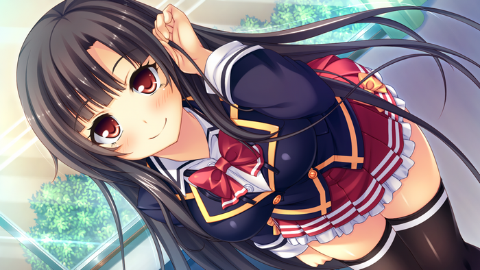 Anime girl with black hair in school uniform