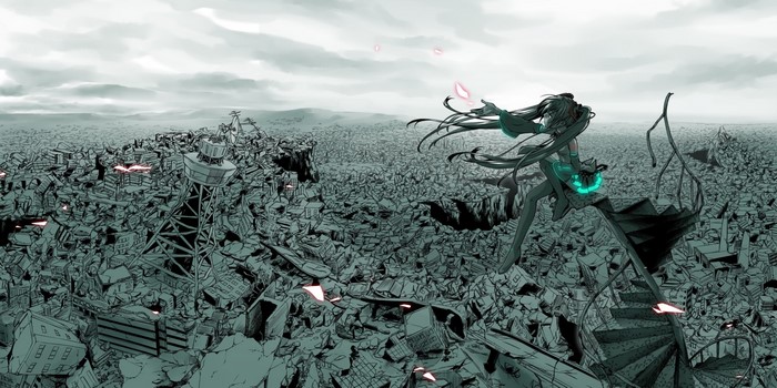 Hatsune Miku in a post-apocalyptic city