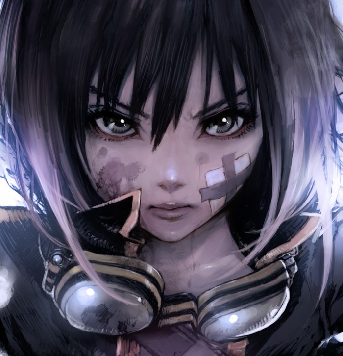 Anime girl with bandages and goggles