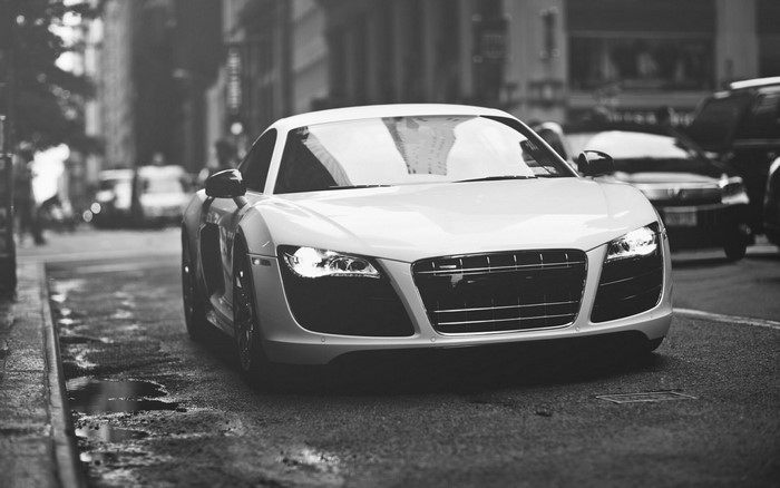 White Audi R8 Sports Car on City Street