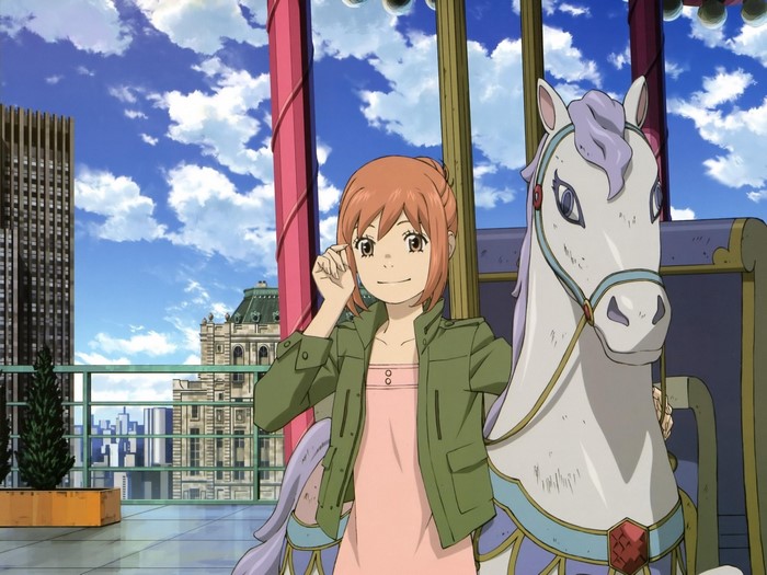 Saki Morimi from Eden of the East on a carousel horse