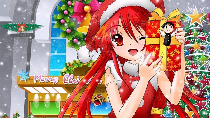 Shana from Shakugan no Shana holding a Christmas gift