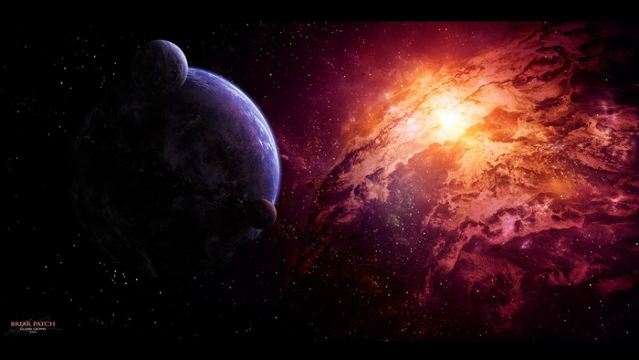Planets and nebula in outer space