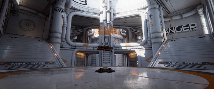 Sci-fi interior with a suspended vehicle
