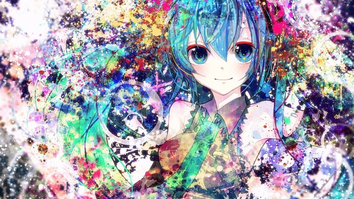Hatsune Miku illustration with psychedelic art style