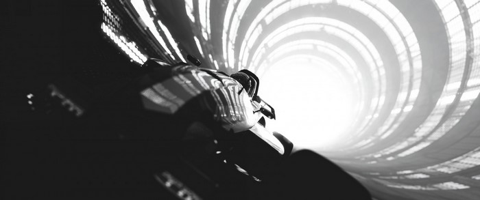 TrackMania motorcycle in a dark tunnel