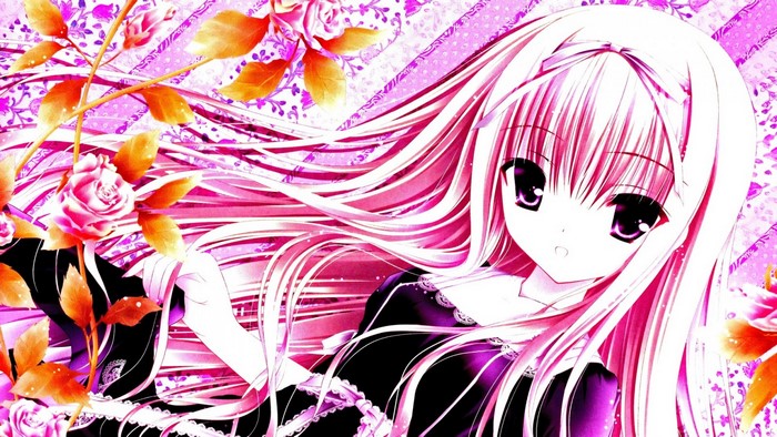 Anime girl with pink hair and roses