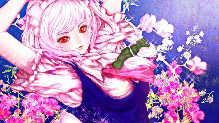 Izayoi Sakuya from Touhou with pink hair and flowers