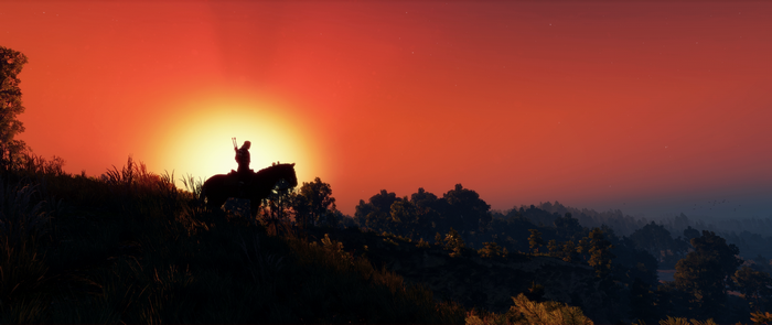 Geralt from The Witcher 3 Wild Hunt at sunset