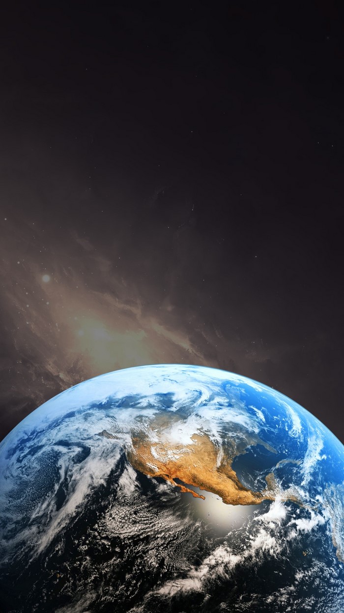 Earth from space with clouds and stars