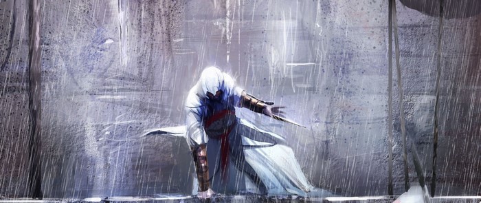Assassin's Creed character in the rain
