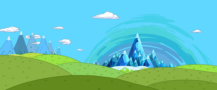 Adventure Time landscape with ice mountain and clouds