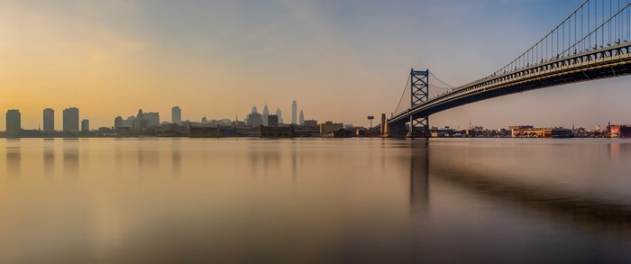 Benjamin Franklin Bridge and Philadelphia Skyline at Dawn