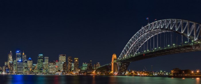 Sydney Harbour Bridge and Skyline at Night
