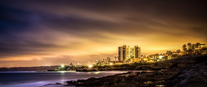 San Diego Coastline at Sunset with City Lights