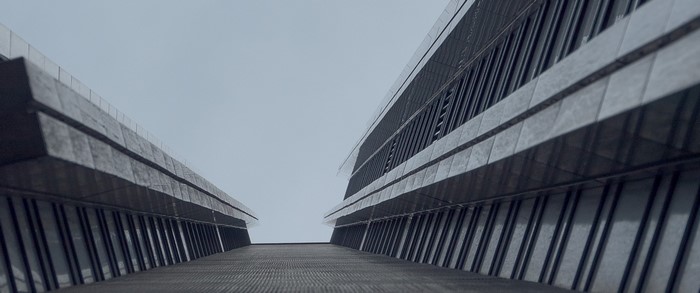Modern architecture with repeating lines and geometric shapes