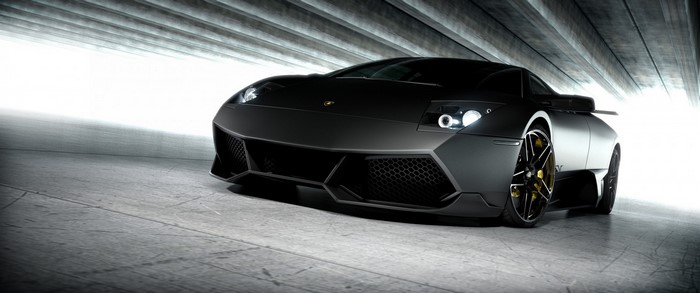 Matte black Lamborghini Murcielago LP 670-4 SV in tunnel