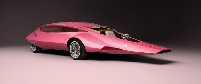 Pink futuristic concept car with fins