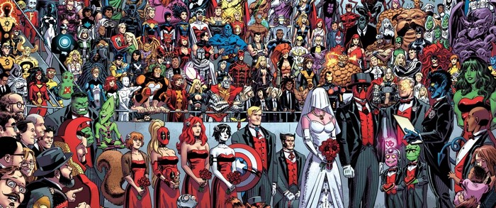 Marvel Comics characters at a wedding ceremony