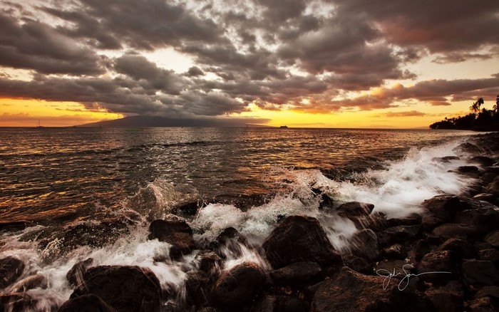 Sunset Over Rocky Maui Shoreline