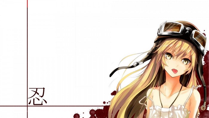Oshino Shinobu wearing goggles and a white dress