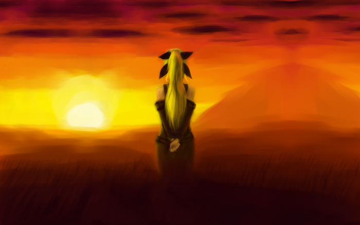 Lilly Satou from Katawa Shoujo at sunset