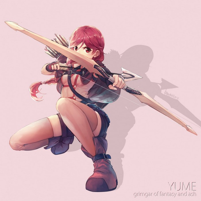 Yume from Grimgar of Fantasy and Ash aiming a bow