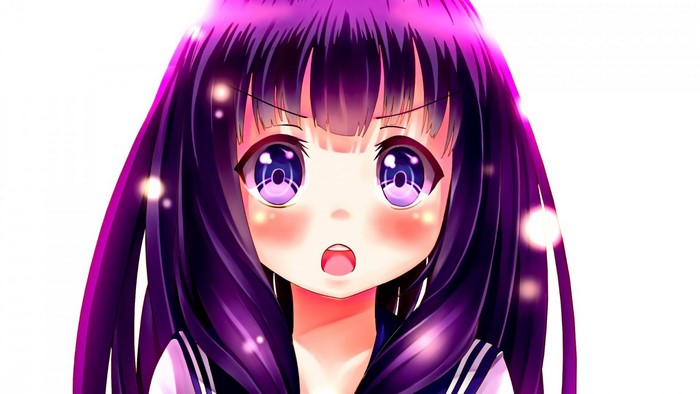 Anime girl with purple hair and large eyes