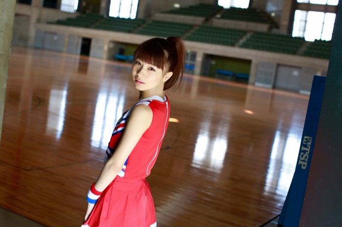 Ishida Ayumi from Morning Musume in a cheerleader costume