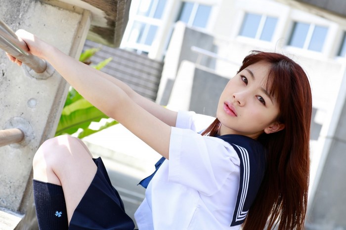 Ayumi Ishida from Morning Musume in school uniform