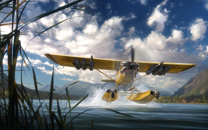 Far Cry 5 floatplane taking off from water