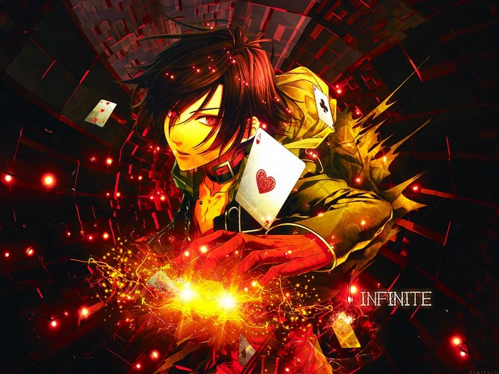 Anime character with playing cards and glowing effects