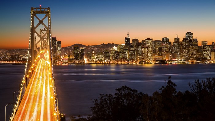 San Francisco Bay Bridge and Skyline at Dusk