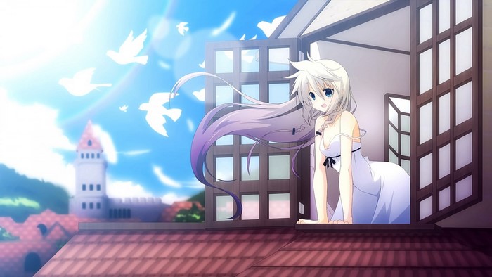 IA Vocaloid looking out a window with birds flying