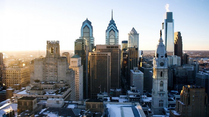 Philadelphia skyline with PNB building and City Hall tower