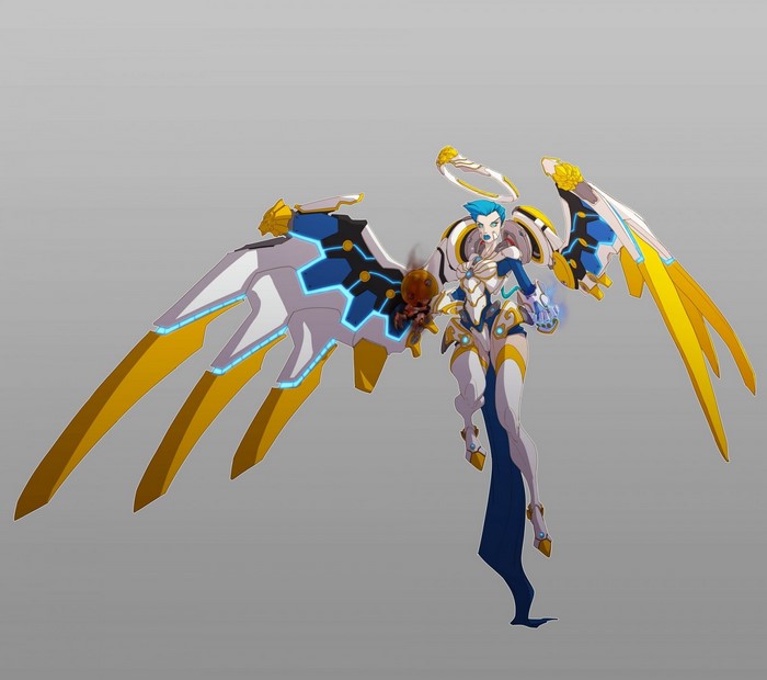 Angel warrior with mechanical wings from Duelyst