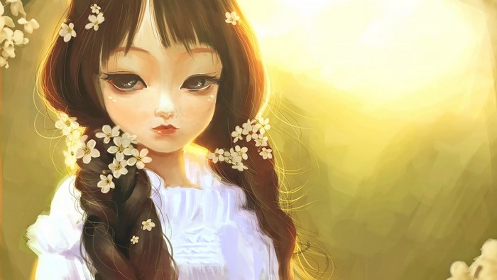Anime girl with braids and flowers