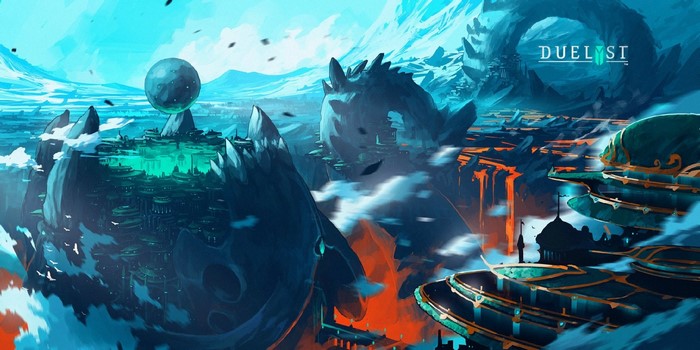 Digital art illustration of a fantasy city in Duelyst