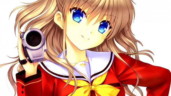 Nao Tomori from Charlotte holding a camcorder