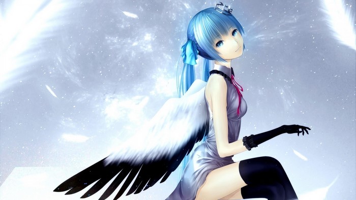 Anime girl with blue hair and wings