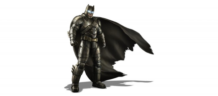 Batman in armored suit with cape