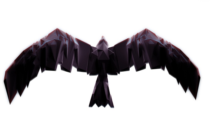 3D polygonal dark bird in flight